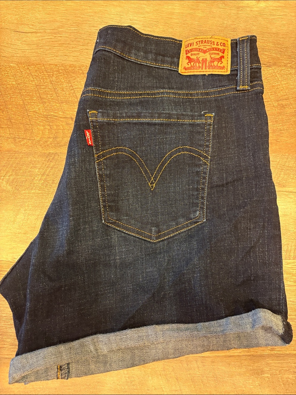 Levi's Dark Blue Denim Rolled Hem Shorts